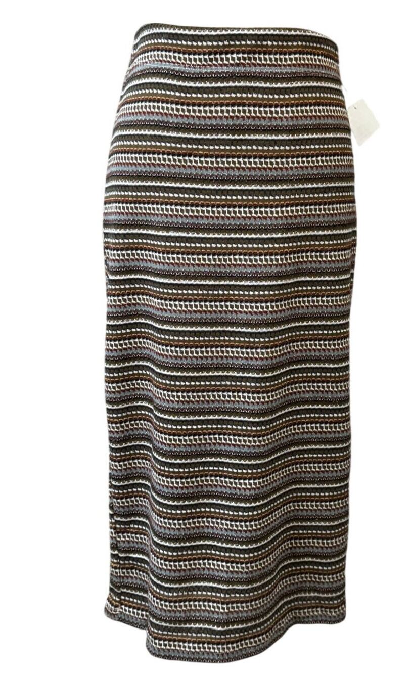 New BOBEAU Women's Olive Multi Stripe Jacquard Knit Pencil Skirt XS BOHEMIAN